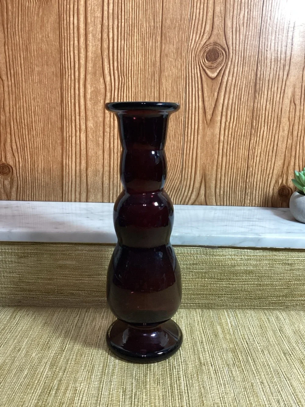 Vintage MCM Blown Glass Dark Amethyst Vase 10.5” Stacked Bubbles